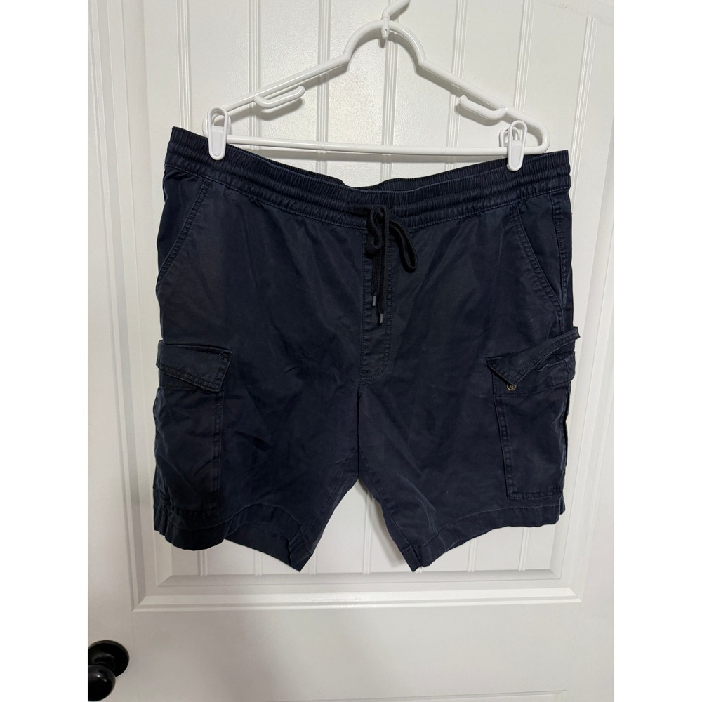Lands' End Cargo Shorts Mens XL Navy Blue Elastic Waist Drawstring EUC